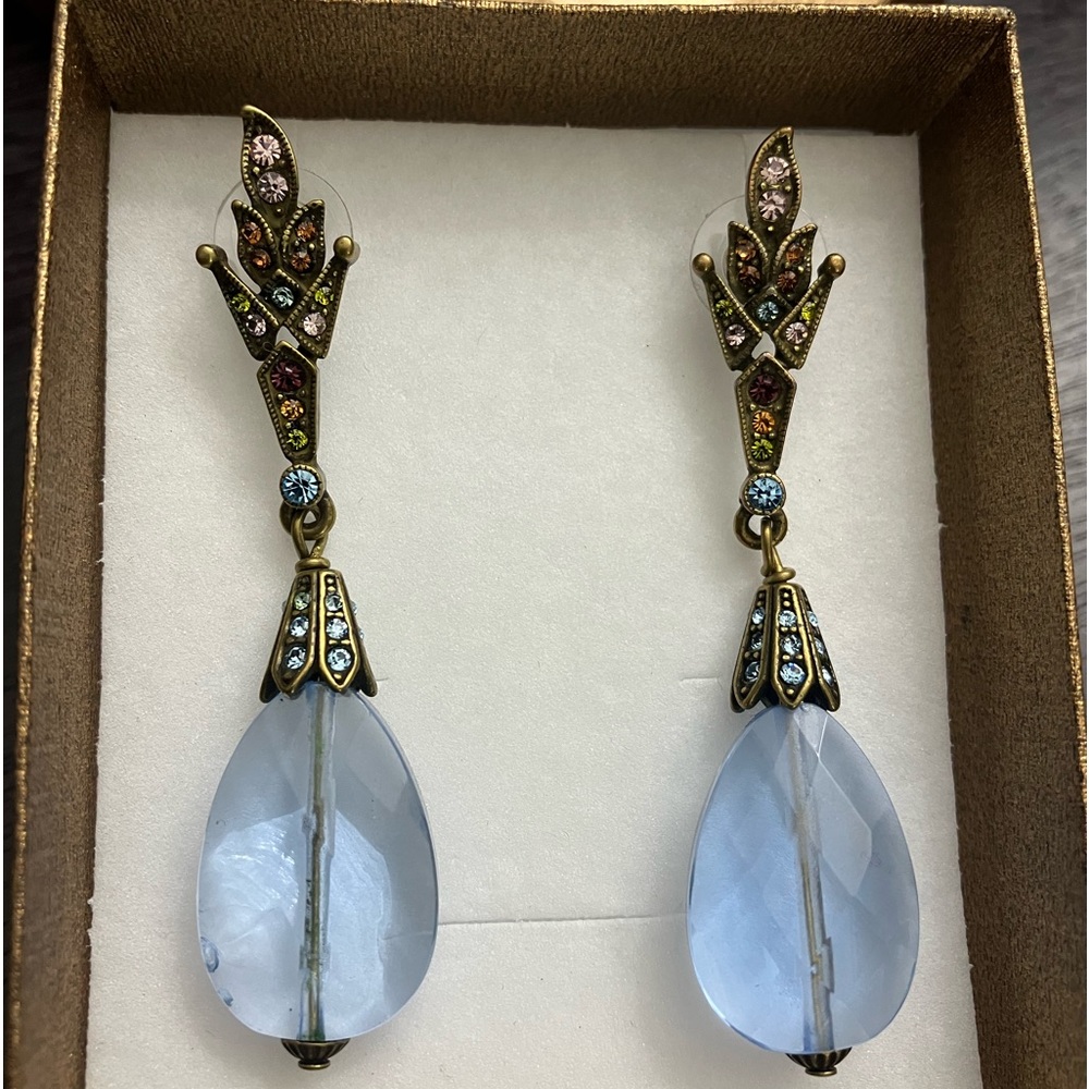 Heidi Daus Dangling Aqua Glass Earrings Pierced